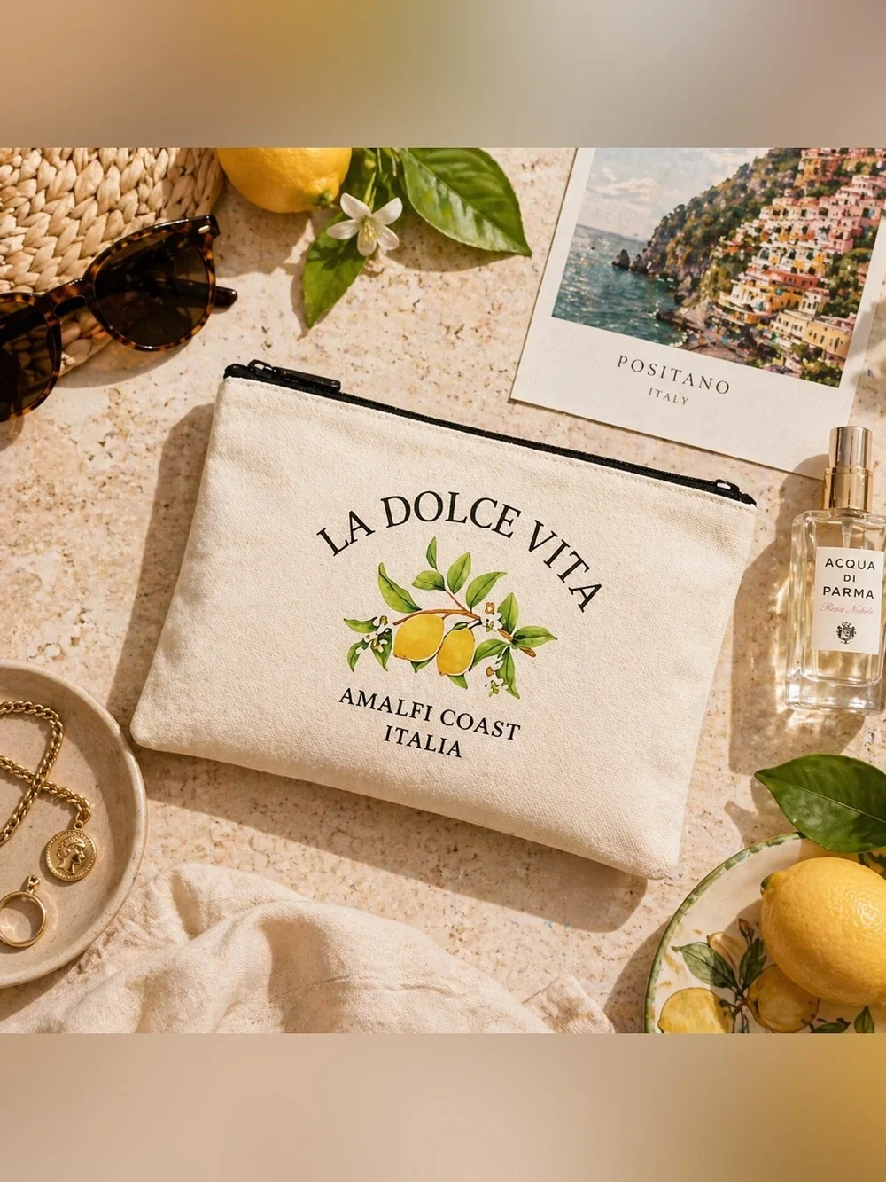 La Dolce Vita Lemon Cosmetic Pouch 🍋 Amalfi Coast Italy Makeup Bag Travel Case